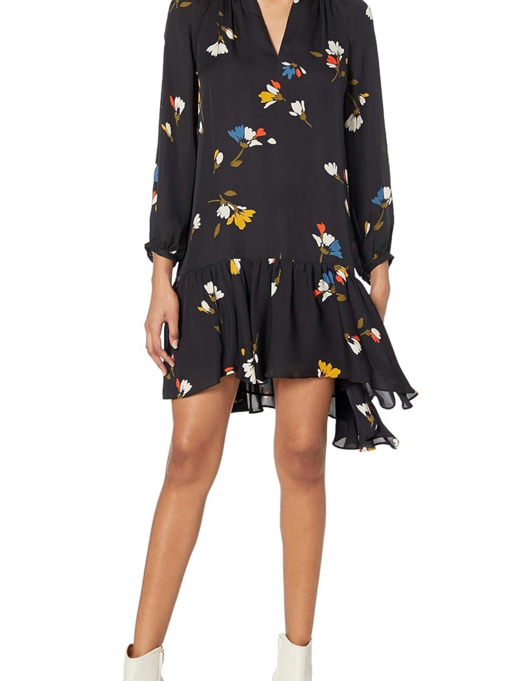 Joie Black Floral High-Low Ruffle Dress